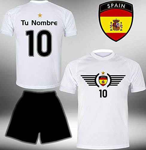 ElevenSports Spanien Trikot Set 2018 mit Hose GRATIS Wunschname + Nummer im EM WM Weiss Typ #ES3th – Geschenke für Kinder Erw. Jungen Baby Fußball T-Shirt Bedrucken Espana