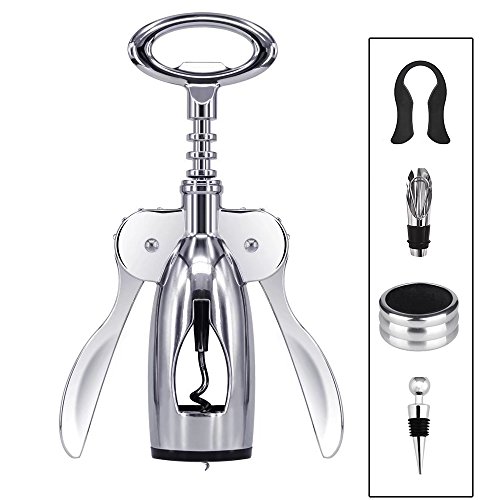 UClever Korkenzieher Flügel-Korkenzieher Weinen Weinöffner Set mit Folienschneider Wein Ring und Weinkorken Wein Ausgießer - 5 Stück