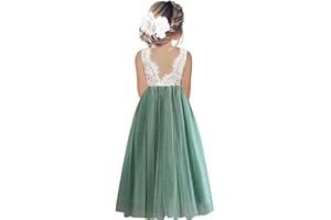 Odizli Blumenmädchenkleider Prinzessin Kleid Mädchen Kinder Ärmellos Spitze Rückenfreies A-Linie Tüllkleid Festlich Hochzeit Erstkommunion Geburtstag Abendkleid Lang Ballkleid
