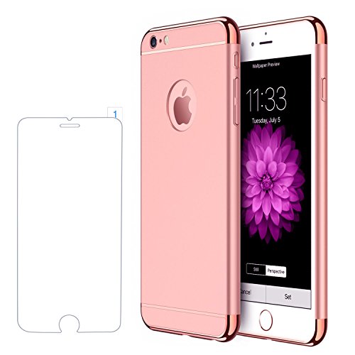 PRO-ELEC iPhone 6/6s Case, iPhone 6/6s Cover [Screen Protector Included] 3 in 1 Electroplate Metal Anti-Scratch Ultra Thin Case for iPhone 6/6s (4.7inch) - Rose Gold