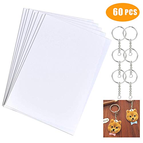 Hojas De Shrink Plastico Magico/Creative Shrink Plastic Película/LáMina RetráCtil De PláStico Con Anillo De Chian Clave Para Bricolaje/ArtesaníA/Insignias Y Joyas/Colgantes (blanco)