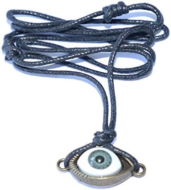 Vintage Feel Punk Looking Fashionable Brass Pendant Evil Eye Necklace On Black Adjustable Cotton Cord