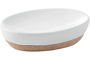 Gedy G-Canberra saponetta, Misure e Peso: 3X13X9,5 CM & 0,184 kg, Porta Sapone Solido Realizzato in Ceramica e Sughero Finitura Bianca, Design R&S, 2 Anni di Garanzia, Unica