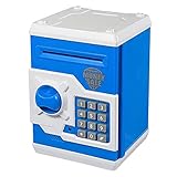 hucha caja fuerte Esta «caja fuerte» protege sus cosas personales. Utilice esta oferta para guardar cosas como su dinero, joyas para jugar, tarjetas de béisbol o cartas. La ranura para monedas de la parte superior le permite utilizar la caja fuerte como una hucha.