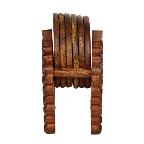 icrafts Palisander grapers geformte Holz Untersetzer-Set mit 4 Runde handgefertigt Tisch Untersetzer & Dekorativer Holz Halterung für Tee Tassen Kaffee Becher Bier Dosen Bar Trinkgläsern Wasser Glas - 5