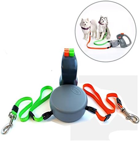 Fat choy Dog Leash 2 Dogs Retractable, Dual Cord 10 ft (3M) Extendable Dog Leash No Tangle Automatic Dual Pet Dog Lead Leash Large Medium Small Dogs To Training, Walking, Jogging Up to 50 Lbs Per Dog