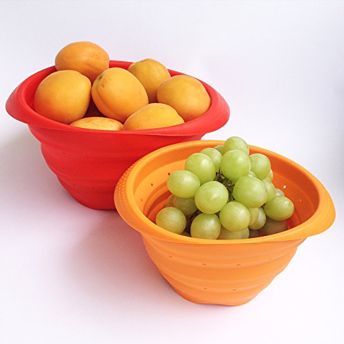 2er-Set faltbarer Platin-Silikonseiher, Hohe Qualität aus 100% Platin-Silikon, Silikonsieb (Ø14 cm, 1L, Große: Klein) & Medium (Ø18 cm, 2L, Große: Medium), Falbarer Seiher, Sieb Faltbar, Küchensieb, Abtropfsieb, Collapsible Silicone Colander, Strainer (Small & Medium) - 3