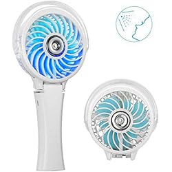 COMLIFE Ventilateur d'Atomisation Portatif, Mini Ventilateur à Piles Rechargeable,Ventilateur Pliable Personnel avec Humidificateur de Refroidissement et Veilleuse Colorée（Blanc）
