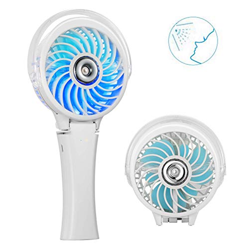 COMLIFE Ventilateur d'Atomisation Portatif, Mini Ventilateur à Piles Rechargeable,Ventilateur Pliable Personnel avec Humidificateur de Refroidissement et Veilleuse Colorée（Blanc）