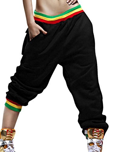 Allegra K Women Elastic Waist Stripes Detail Loose Hip Hop Trousers Black XS