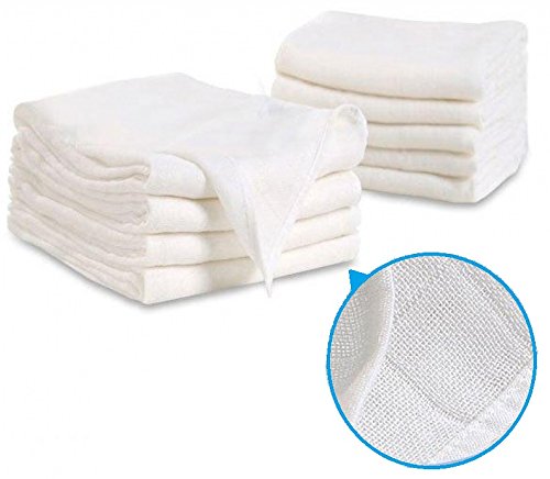 10 Mulltücher/Mullwindeln weiss 60x80 cm - super Qualität - 100% Baumwolle, kochfest
