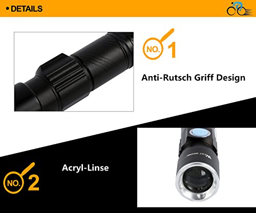 West Radfahren Bike USB wiederaufladbar Licht Super Bright LED Set, Mountain Bike, 3 Leuchtmodi, verstellbare Distanz Beleuchtung, Wasser beständig, Schwarz, Gold, einfach zu montieren, Scheinwerfer mit Lampenhalter - 3