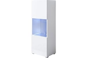 ‎MB MUEBLES BONITOS MB Muebles Bonitos | Vitrinenschrank Luke V3 | Breite 40 x Höhe 128 x Tiefe 29 cm | Glänzendes Melamin | Mit Standardfüße | Weiß