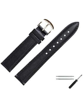 MARBURGER Uhrenarmband 18mm Leder Schwarz - Rindsleder - Inkl. Zubehör - Ersatzarmband, Schließe Gold - 2491810000220