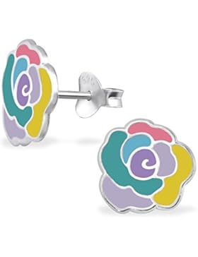 Laimons Kids Kinder-Ohrstecker Kinderschmuck Blume Blüte Bunt, Gelb, Grün, Grau, Rot, Blau, Lila Sterling Silber...