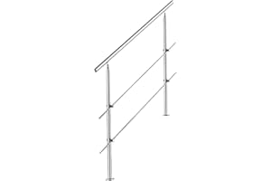 Tubiaz Corrimano in acciaio inox, ringhiera per scale, parapetto, balcone, 180 cm, con 2 barre trasversali Ø 42 mm, per interni ed esterni