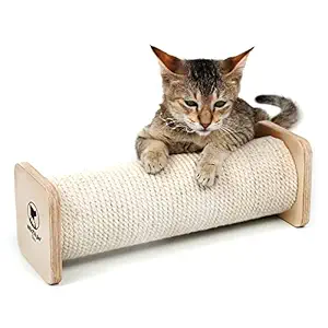 WildStyle Pets Wooden cat Scratching Post, Cat Scratcher, Horizontal Floor cat Scratching Post Square Cap, cat Scratch Pole, Modern cat Furniture, Cotton (12 Inches)