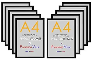 Paintings Villa A4 Size Synthetic Wood and Glass Photo Frame (Matt Black, 12X8 Inch) Set Of 10