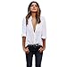 Produktbild MRULIC Damen Sommer Kurzarm T-Shirt V-Ausschnitt mit Schnürung Vorne Oberteil Tops Bluse Shirt (M, Weiß)