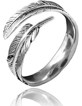 MATERIA Schmuck 925 Silber Ring Federn antik - Silber Damen Ring Feder in Gr. 52 - 60 / Größe verstellbar #SR-23
