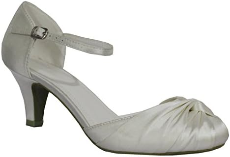 Krasceva Womens Ladies Mid Low Heel Ankle Strap Bridal Party Wedding Prom Sandals Shoes Size (UK 7/EU 40, Ivory)