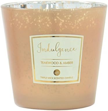 Baltus Indulgence metallic Rose Gold 3 wick large candle 45hr scented Teakwood & Amber