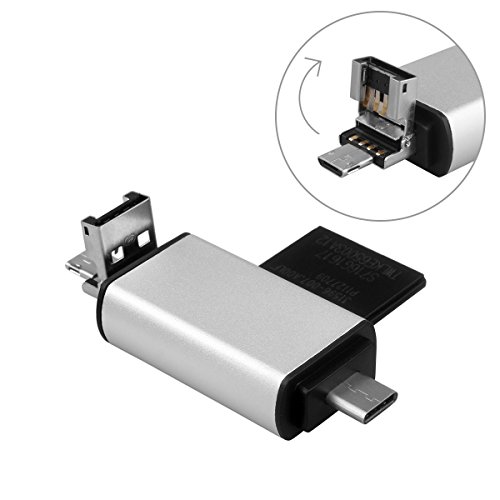 RicoRich 3-in-1 SD TF Kartenleser mit Adapter USB-A / Micro USB / USB-C Typ-C, SuperSpeed Memory Card Reader USB Kart enlesegerät für Micro SD/SDXC TF falten Kartee - 3