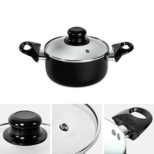 TecTake 8 teiliges Keramik Kochtopf Set mit Glasdeckel -diverse Farben- (Schwarz) - 4