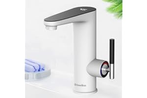 Briwellna Warmwasser elektrische wasserhahn mit durchlauferhitzer,220V elektrischer wasserhahn mit ablesbarer LED Temperaturanzeige für Badezimmer(weiß)