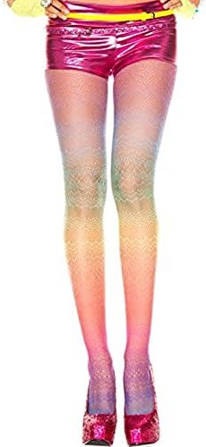 LADIES RAINBOW MULTI COLOURED LACE NET SPANDEX TIGHTS ONE SIZE AMBER ROSE COLLECTION