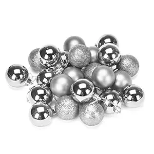 Mushti Christmas Decoration 24 Silver Balls for Christmas Tree Hanging Decoration Ornaments Home, Office, Christmas Party