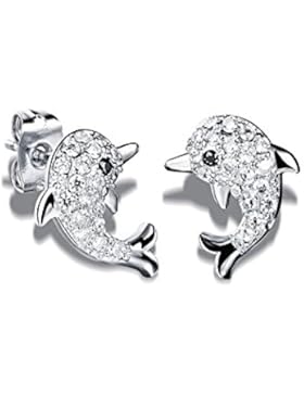 Delfin Ohrstecker mit Zirkonia mit Platin beschichtet
