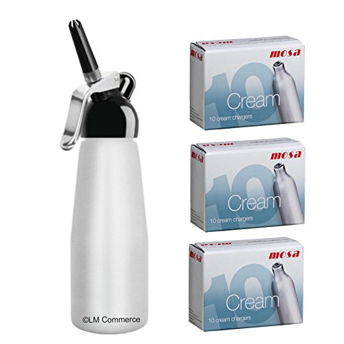 Preisvergleich Produktbild 0,5 L Mosa Sahnebereiter Sahnegerät (4192) + GRATIS 30 Sahnekapseln