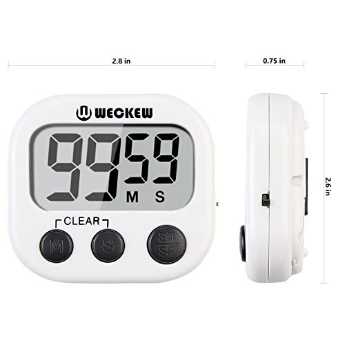 WECKEW Digitaler Küchentimer, Küchenuhr Timer mit Timer- und StoppUhr-Funktion, Kurzzeitmesser Küche Magnetischer Gegenständer, Ideal zum Kochen, Backen, Sport, Studieren usw (2 Stück Weiß) - 7