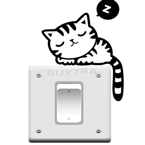 Bestim Incuk lustiger Wandaufkleber für Lichtschalter, Motiv: schlafende Katze, aus Vinyl, schwarz - 2