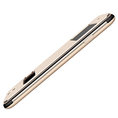 Premium Oats Apple iPhone 6s, 6 Schutzhülle mit stylischer Aluminium Vorder und Rückseite Sichtfenster Anrufe schnell Annehmen Hülle Hard Cover Flip Back Case Tasche – von OKCS® in Gold - 4