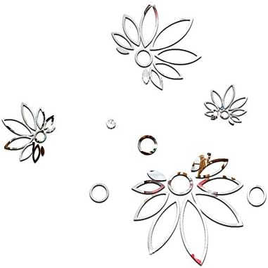 Hollow Flower Mirror Stickers DIY Home Art Decoration Living Room Bedroom Kids Room Self-adhesive Removable Acrylic , Silver