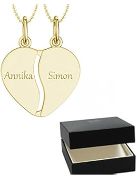 Herzkette Gravur für Paare Gold + inkl. GRATIS Luxusetui + geteilt 2 Hälften für Pärchen persönlich gravierbar...