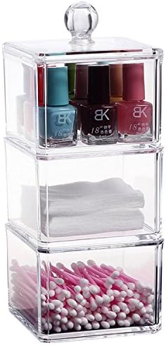 DJUNXYAN 3 Layer Transparent Multi-Function Cubes Acrylic Cotton Swab Ball Pad 3-in-1 Dispenser Holder Container Make Up Organiser With Lid G