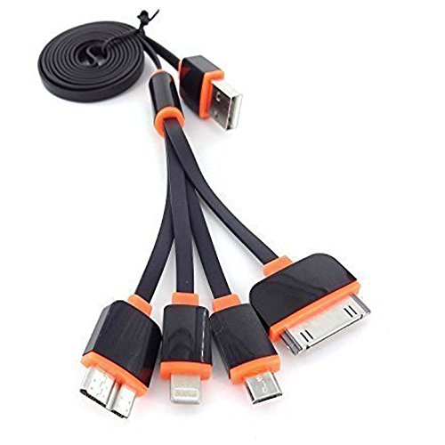 Cargador m  ltiple  J2CC Cargador del USB 4 en 1 con el interruptor del rel  mpago de 8 Pin   30 puertos del USB 2 0 del USB del Pin   Micro para todo IOS  Andriod  mini dispositivos portuarios  100cm  negro   naranja 