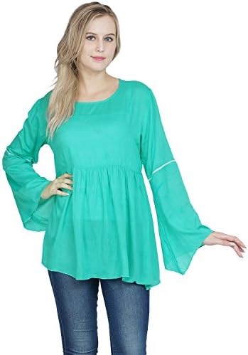 Patrorna Viscose Crepe Women's Angel Sleeve Smock Maternity/Nursing Peplum Tops in Teal Blue (MT6A043TL)