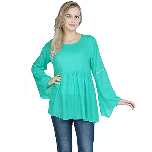 Patrorna Viscose Crepe Women's Angel Sleeve Smock Maternity/Nursing Peplum Tops in Teal Blue (MT6A043TL)
