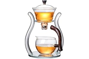 RORA Szklany zestaw czajniczek, szklany, automatyczny, leniwy zestaw do herbaty, magnetyczny, obrotowy, kungfu, żaroodporny, z 6 filiżankami do herbaty (czajniczek)