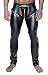 Produktbild Schwarze Herren wetlook fetisch Hose mit verstellbaren Bändern Männer Pants dehnbar L