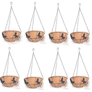 Coir garden Metal Hanging Basket 10 inch - 8 Piece Butterfly Design - Coco Gardening pots with Stand and Chain - Flower pots gor Hanging, Indoor and Outdoor Garden Decoration