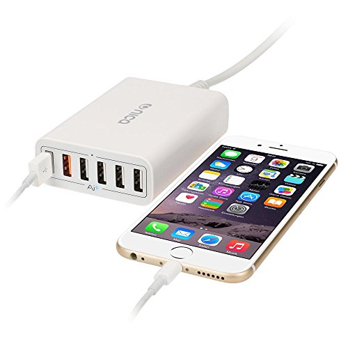 nica 6 Port USB Ladegerät Charger Quick Charge 2.0 Charging Station | Multi-Port mehrfach 6-Port Ladeadapter Reiseadapter Mehrfachstecker mit Ladekabel für iPhone Android iPad PSP MP3 Smartphone z.B. Apple Samsung Sony für HUAWEI – Weiß - 3