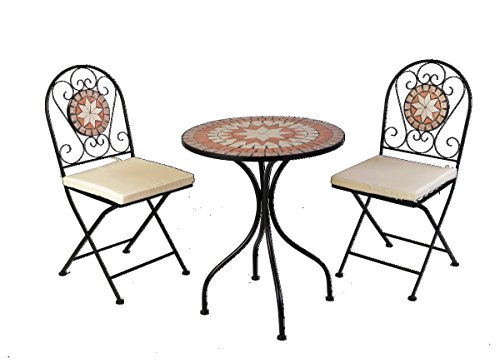 Designer Mosaik Bistro Set Metall pulverbeschichtet Bistro Set Gartenmöbel Balkon Gruppe inkl Sitzauflagen 2 Stühle 1 Tisch in Mosaik Optik Set Gartenmöbel - 2