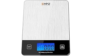 Bilancia Digitale Professionale da Cucina EMPO&reg; Bilancia Alimentare in Vetro Temperato - GARANZIA A VITA - Bilancia Elettronica da Cucina ad Alta Precisione con Ampio Display LCD e Funzione Tara