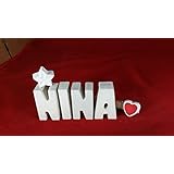 Beton, Steinguss Buchstaben 3 D Deko Schriftzug Namen NINA als Geschenk verpackt! Ein ausgefallenes Geschenk zur Geburt, Taufe, Geburtstag oder auch zu anderen Anlässen.