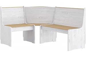 vidaXL Banco de Esquina, Banca con Respaldo, Asiento Esquinero, Mueble para Salón Comedor Hogar Jardín, Madera Maciza de Pino Marrón Blanco